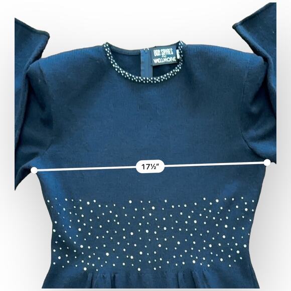 Don Sayres for Wellmore Vintage Black Long Sleeve Embellished‎ Dress Size 10 - Picture 4 of 8